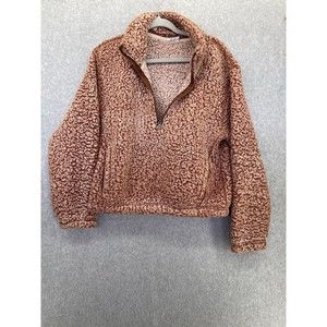 SAGE Collective Women's Shearling Sweater 1/2 Zip Medium Long Sleeve Rust